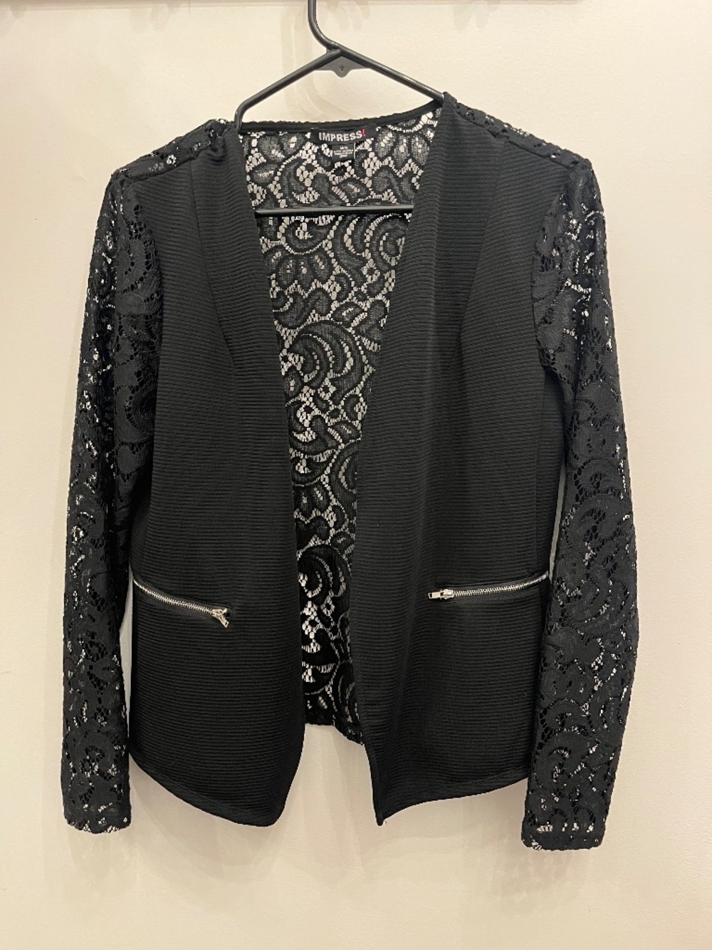 Black Lace Sleeve Open Front Blazer Cardigan